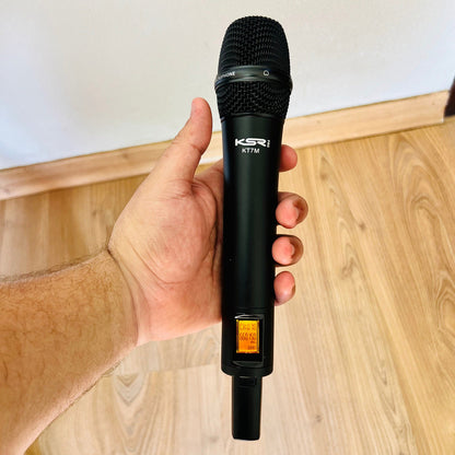 Microfone Sem Fio Duplo Profissional Ksr Recarregável Modelo Kt7m Preto