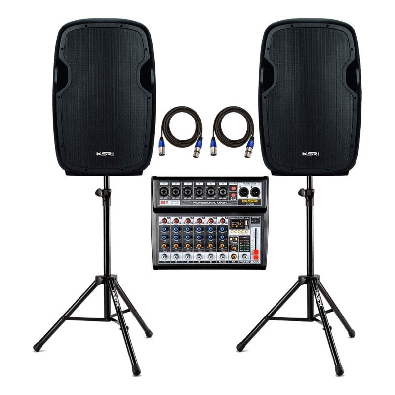 Caixa Ativa 15 Polegadas Ksr Ativa K815 500w Preto Com Mesa E Tripé 127/220v