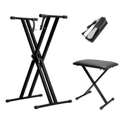 Estante Teclado Piano Q2x + Banco Q90 + Pedal Sustain Tb100 Preto