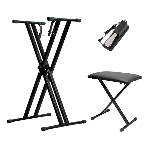 Estante Teclado Piano Q2x + Banco Q90 + Pedal Sustain Tb100 Preto