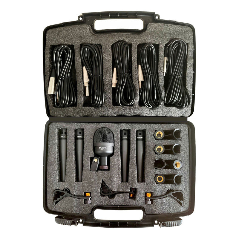Kit De 5 Microfone Para Bateria Percussão Ksr Pro Km5x Bumbo Preto