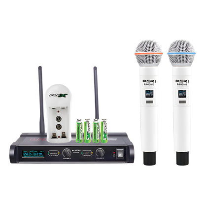 Microfone Sem Fio Branco Recarregável Duplo Mao Ksr Pro 3000 Branco
