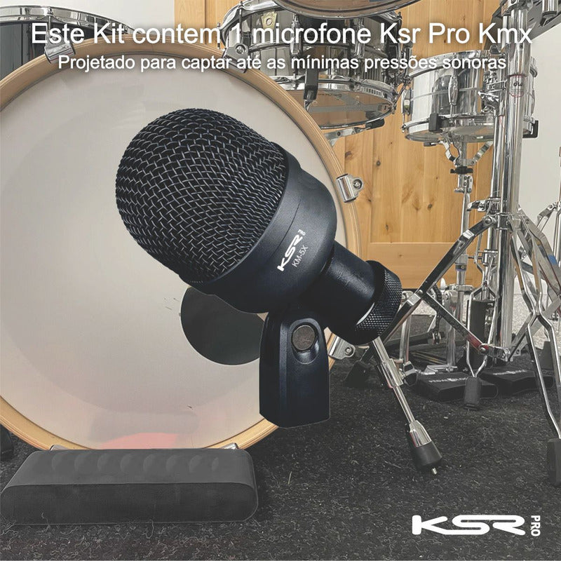 Kit De 5 Microfone Para Bateria Percussão Ksr Pro Km5x Bumbo Preto