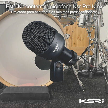 Kit De 5 Microfone Para Bateria Percussão Ksr Pro Km5x Bumbo Preto