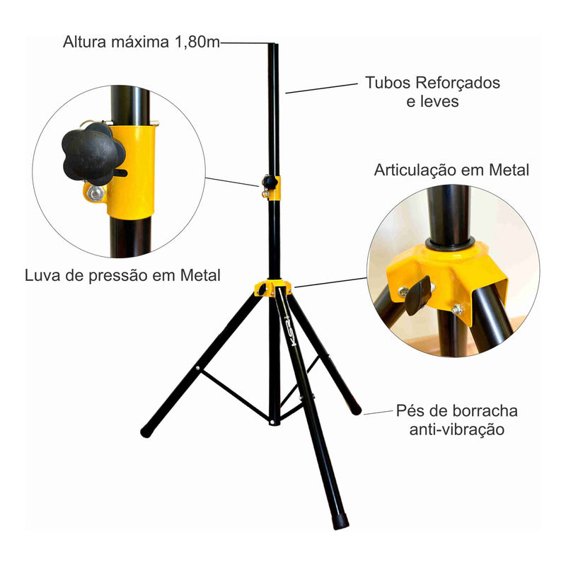Tripe Caixa Som Ksr Full Metal Suporte 5 Regulagens Cs1 Pro Preto / Detalhe Amarelo