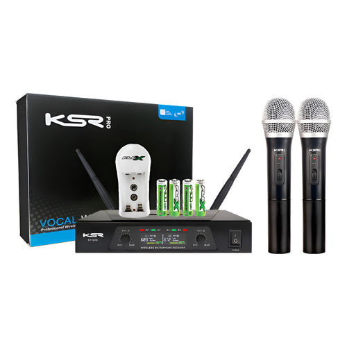 Microfone Duplo Sem Fio Recarregavel Mao + Mao Uhf Ksr Kt2m Preto