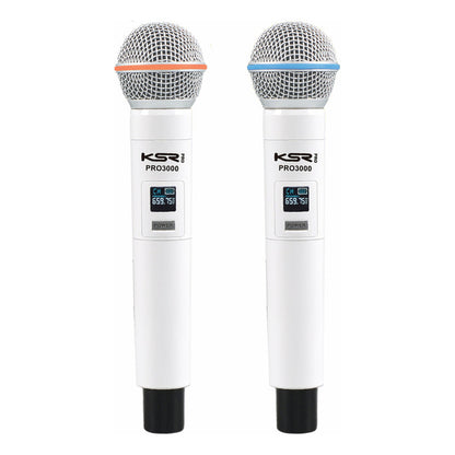 Microfone Sem Fio Branco Duplo Mao Ksr Pro 3000 Uhf Metal Branco