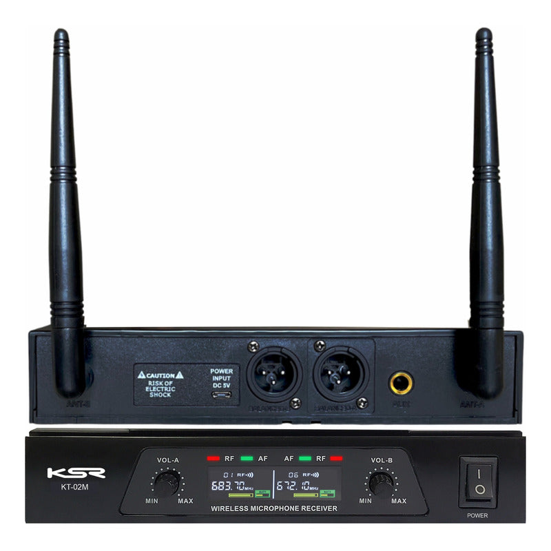 Microfone Duplo Sem Fio Mao + Mao Uhf Marca Ksr Kt2m Preto