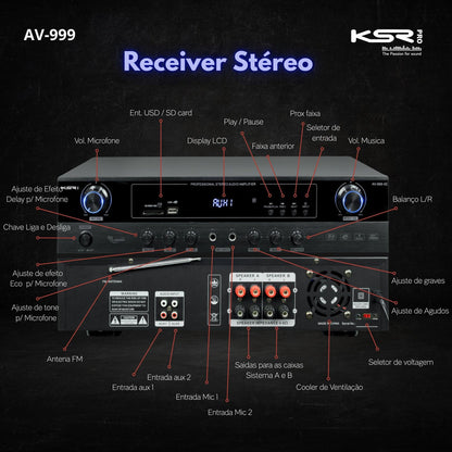 Receiver Home Amp Ambiente Ksr Pro Av999 Optico Vr3000 600w