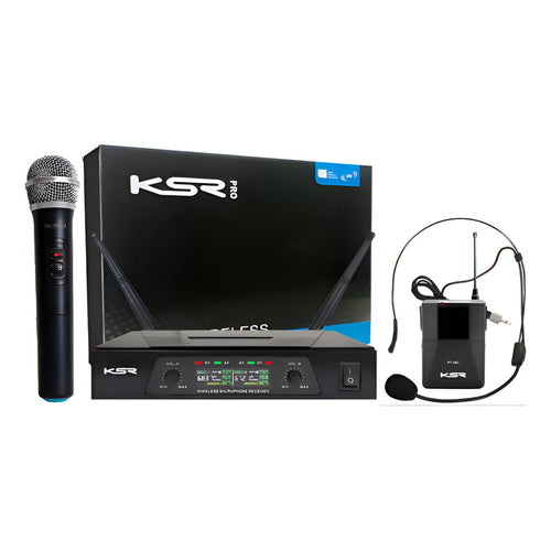 Microfone Sem Fio Ksr Uhf Duplo Mão + Headset Preto