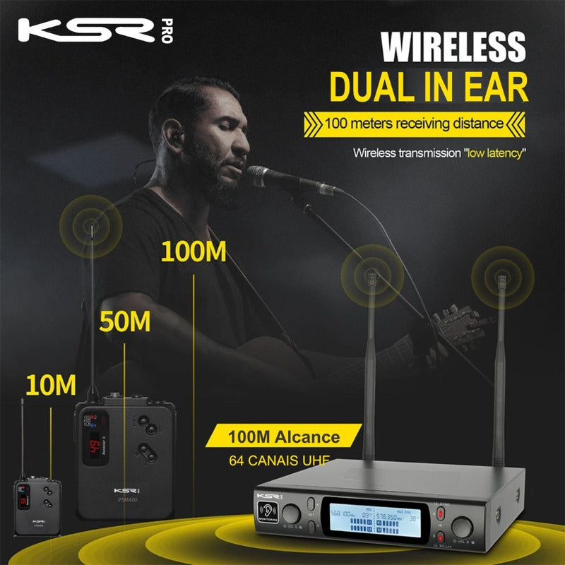 Sistema Monitor Duplo Ponto Sem Fio In Ear Ksr Pro Psm400  Preto
