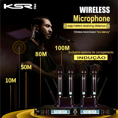 Microfone Sem Fio Quadruplo Prof. Recarregável Ksr Kt4mr Preto
