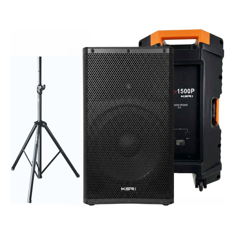 Caixa Som Passiva 15 Polegadas 750w Ksr Pro Kr1500p + Tripe Preto 127/220v