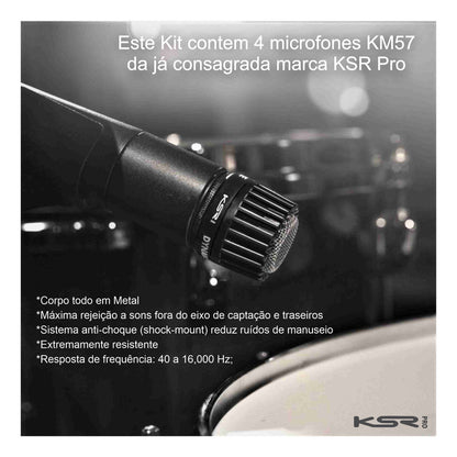 Kit De 5 Microfone Para Bateria Percussão Ksr Pro Km5x Bumbo Preto