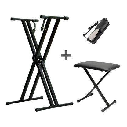 Estante Teclado Piano Q2x + Banco Q90 + Pedal Sustain Tb100 Preto