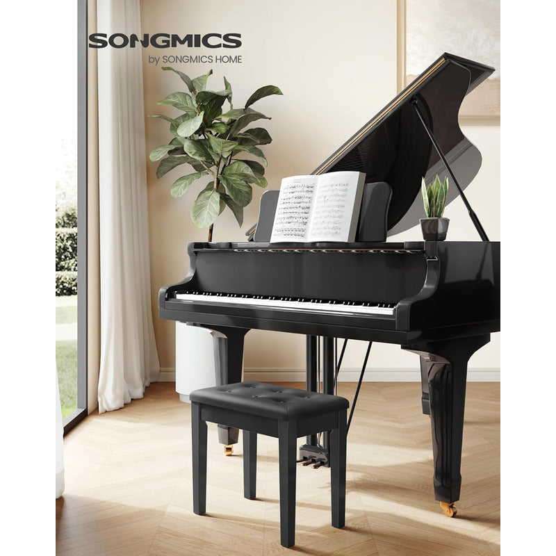 Banco Para Piano Banqueta Teclado Sonata Madeira Couro Ba100 Preto
