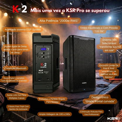 Caixa De Som Ativa 15 Profissional 2000 Watts Rms Ksr Pro K2 Preto 127/220v