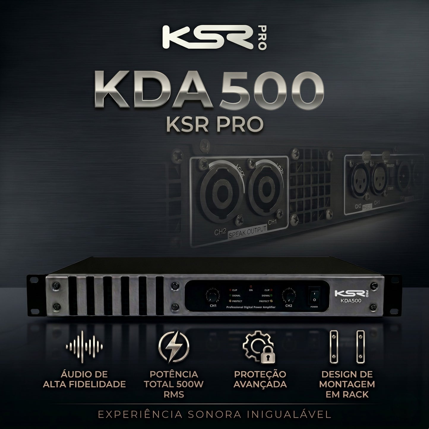 Amplificador Potencia Som Profissional 500w Ksr Pro Kda500
