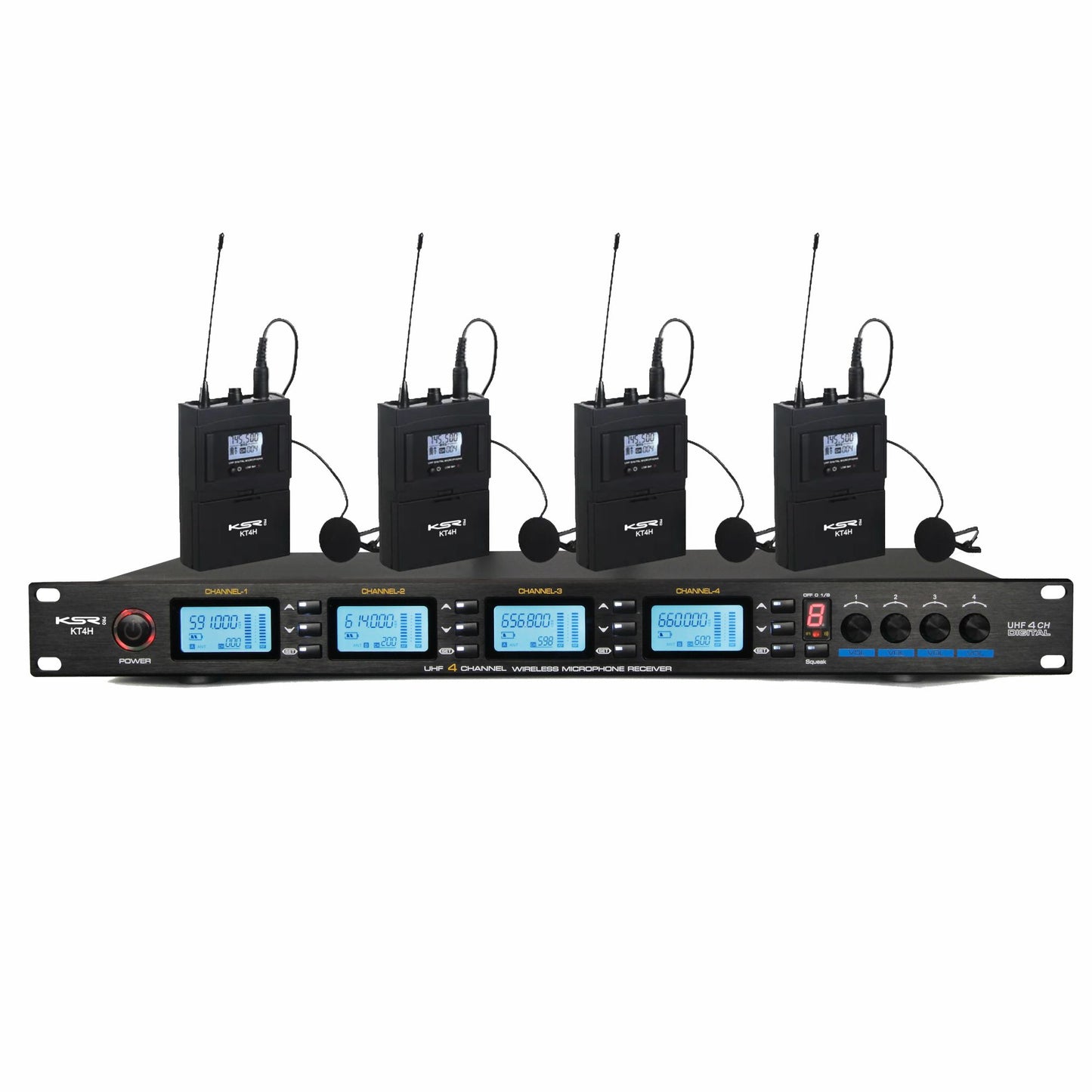 Microfone Sem Fio Quadruplo Ksr Pro Lapela Multi Canais Preto