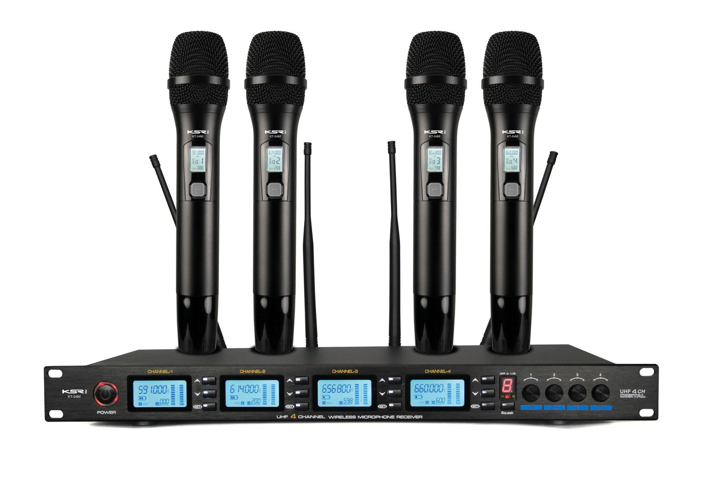 Microfone Sem Fio Quadruplo Ksr Pro Kt4 Mao 80 Canais Kt4m Preto