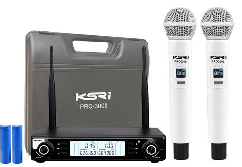 Microfone Sem Fio Branco Recarregável Duplo Mao Ksr Pro 3000