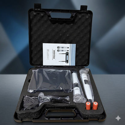 Microfone Sem Fio Branco Recarregável Duplo Mao Ksr Pro 3000