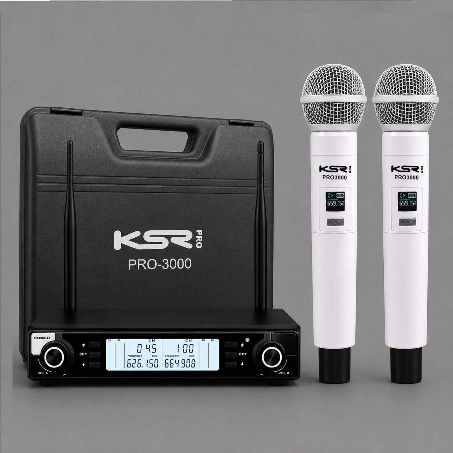 Microfone Sem Fio Branco Recarregável Duplo Mao Ksr Pro 3000