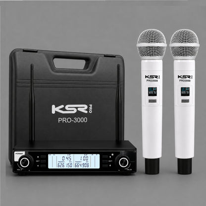 Microfone Sem Fio Branco Recarregável Duplo Mao Ksr Pro 3000