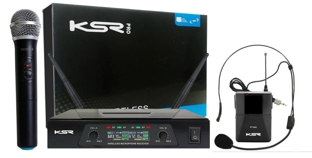 MICROFONE SEM FIO DUPLO KSR KT02-MH MÃO + HEAD