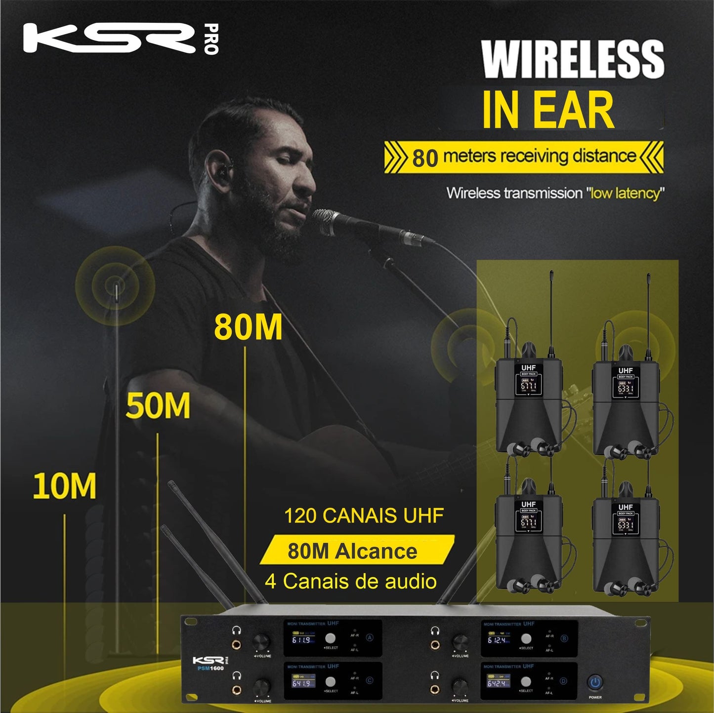 Monitor De Palco Quadruplo 4c Ponto S Fio In Ear Ksr Psm1600