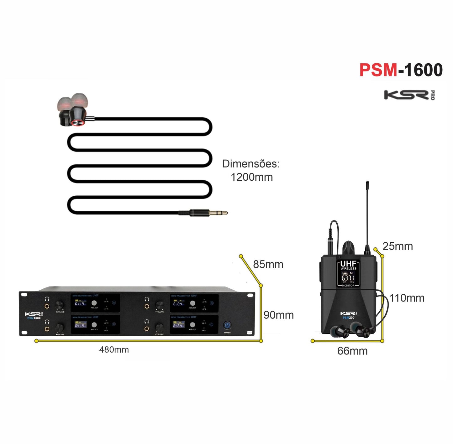 Monitor De Palco Quadruplo 4c Ponto S Fio In Ear Ksr Psm1600